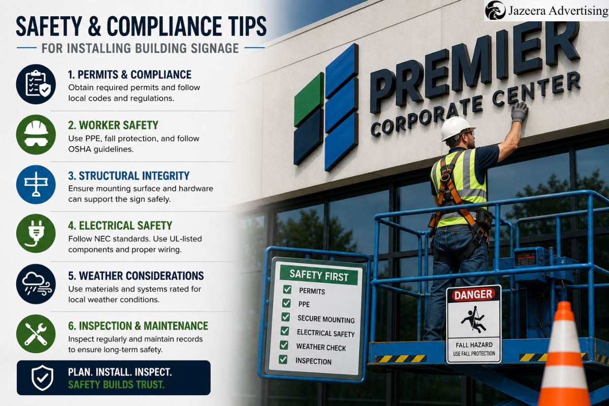 Safety and Compliance Tips for Installing Building Signage