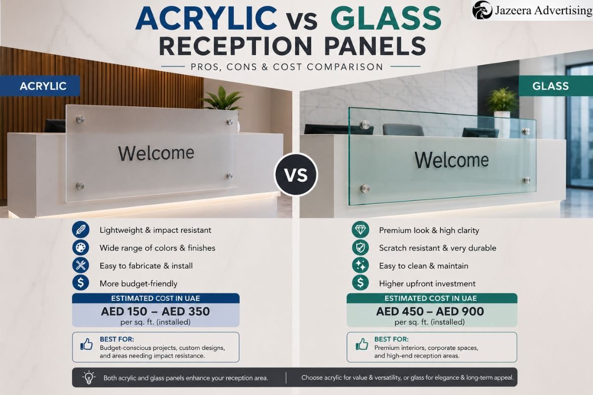 Acrylic vs Glass Reception Panels Pros, Cons and Cost Comparison